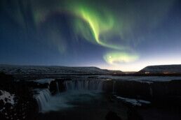 Godafoss aurora north iceland