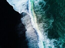 An aerial view of Reynisfjara beach in Iceland