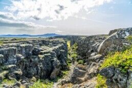 Guests walk in Thingvellir National Park