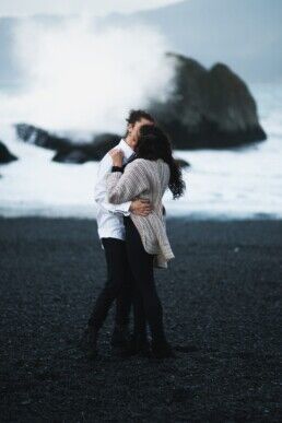 A couple kiss in Iceland