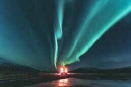 following northern lights via car