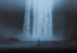 Skogafoss waterfall in rain