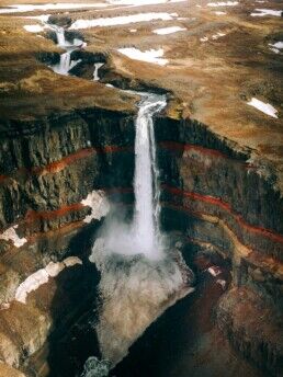 hengifoss waterfall aerial view